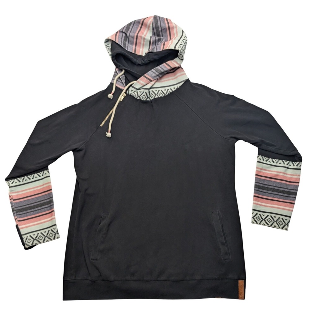Ampersand Ave Double Hooded Sweatshirt Womens XXL Black Southwestern Geometric